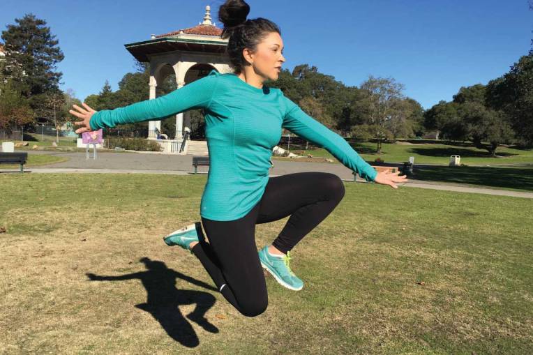 Melissa Lopez from Cook Slow Run Fast jumping for joy in anticipation of the new year 2016.